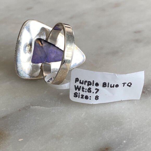 NEW Purple Dahlia Turquoise Braided Sterling Silver Ring Size 8 - Picture 3 of 5